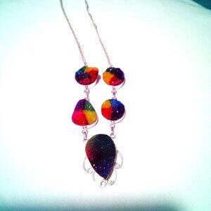Rainbow Solar Quartz Druzy Necklace - .925 Sterling Silver  (NWOT)